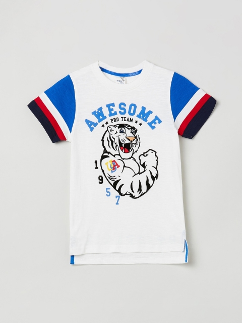 

max Boys White Printed Round Neck T-shirt