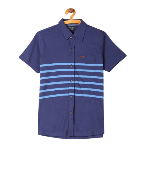 

Cherokee Boys Navy Blue Regular Fit Striped Casual Shirt