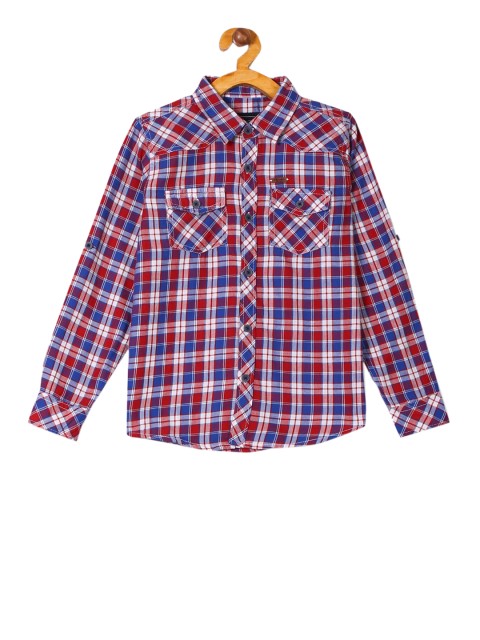 

Cherokee Boys Maroon & Blue Regular Fit Checked Casual Shirt