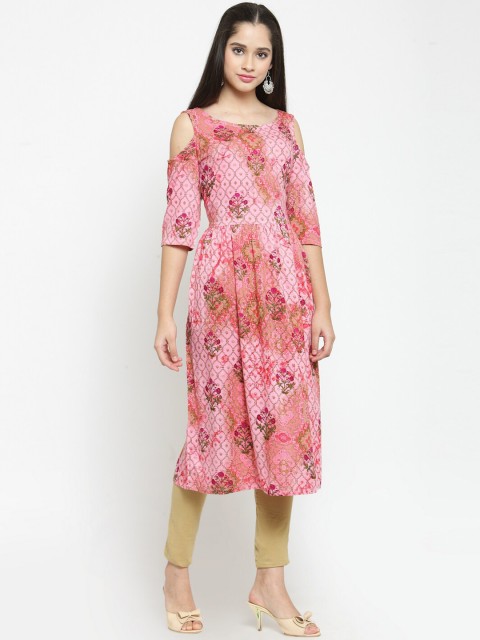 

Jompers Women Pink Printed Straight Kurta