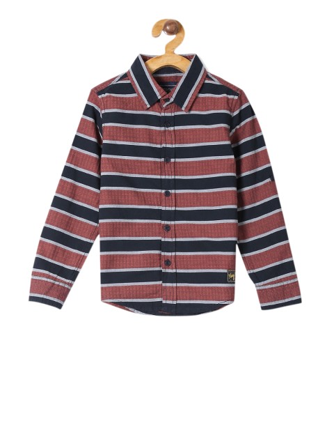 

Cherokee Boys Maroon & Black Regular Fit Striped Casual Shirt