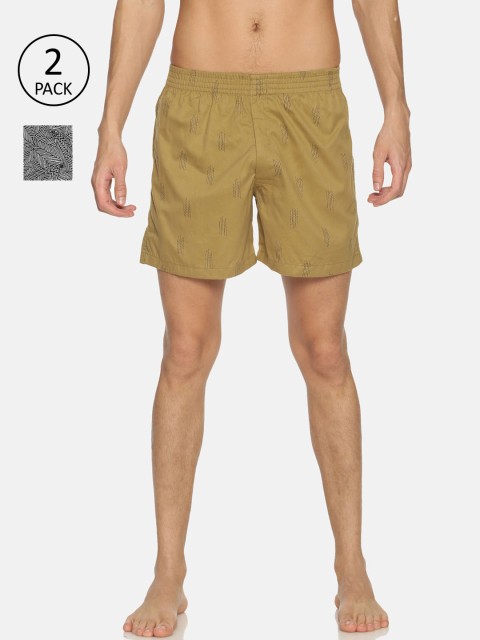

IVOC Men Pack Of 2 Printed Boxers, Khaki