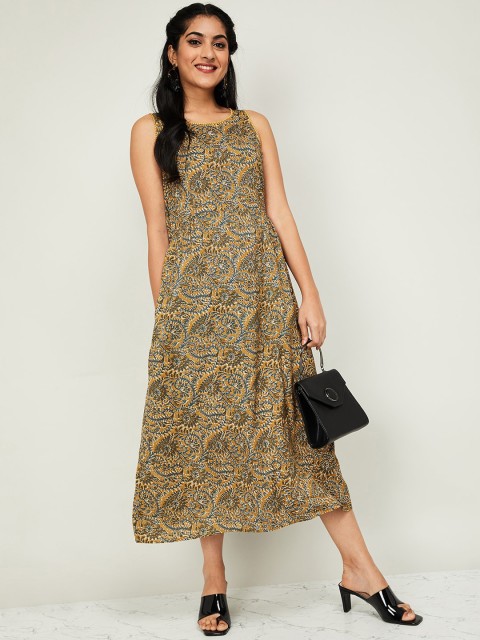 

Melange by Lifestyle Women Mustard Yellow Printed A-Line Dress