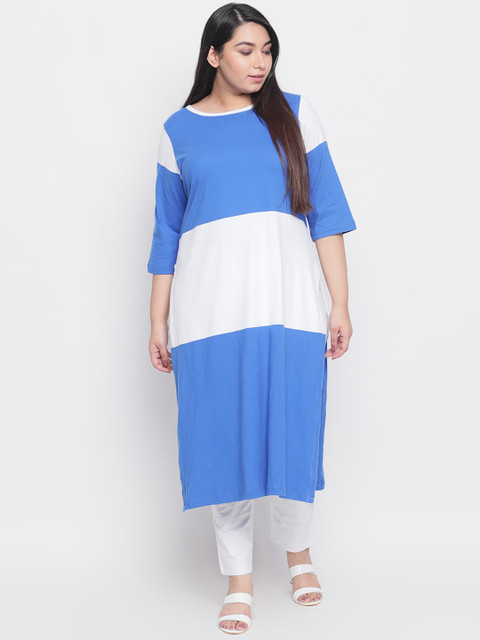 

Amydus Women Blue & White Colourblocked A-Line Kurta