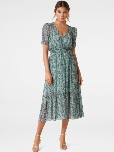 

Forever New Women Green Printed Fit and Flare Dress