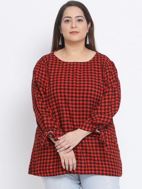 

Oxolloxo Women Red & Black Gingham Checked Pure Cotton Top