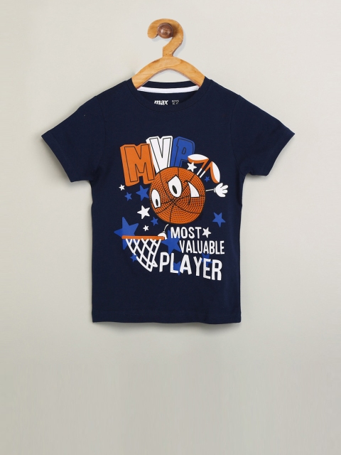 

max Boys Navy Blue Printed Round Neck T-shirt