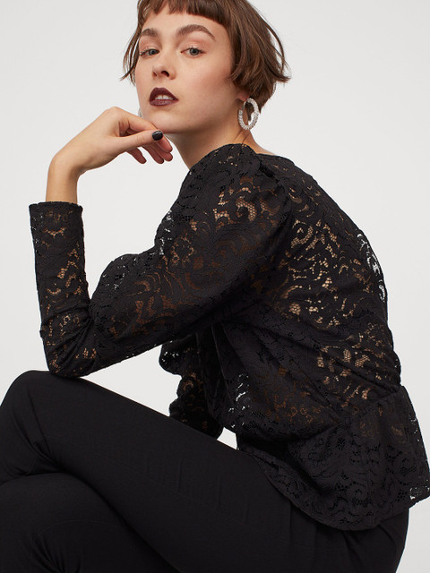 

H&M Women Black Self Design Lace Blouse