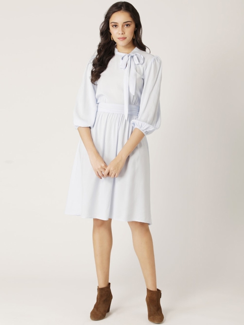 

DIVA WALK EXCLUSIVE Women Blue Solid Fit and Flare Dress