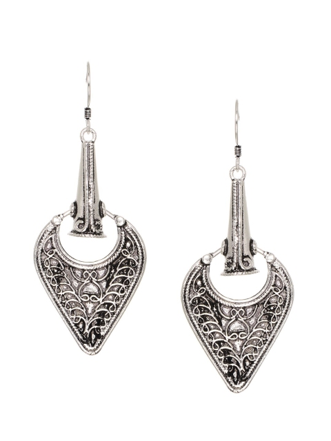 

INDYA Silver-Toned Classic Oxidised Drop Earrings