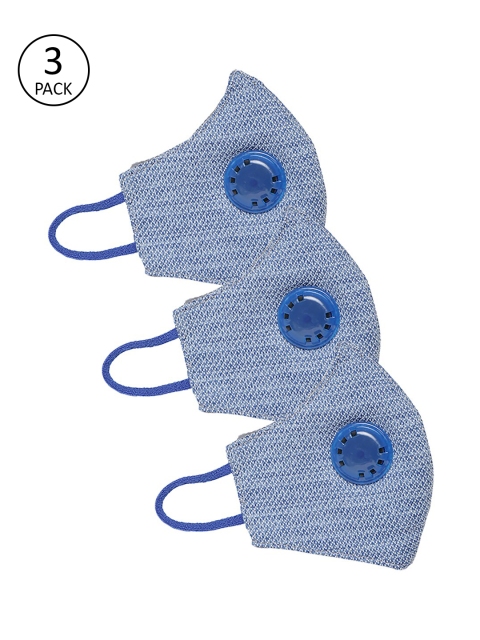 

LUXURAZI Men Pack of 3 Pcs Blue Reusable 5-Ply Protective Outdoor Masks With Valve