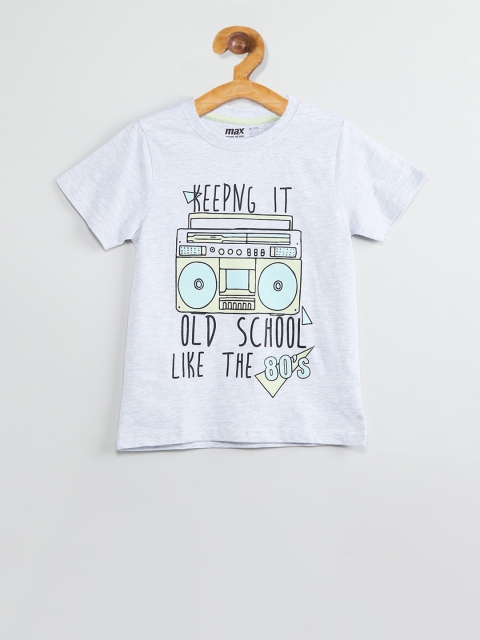 

max Boys Grey Printed Round Neck T-shirt