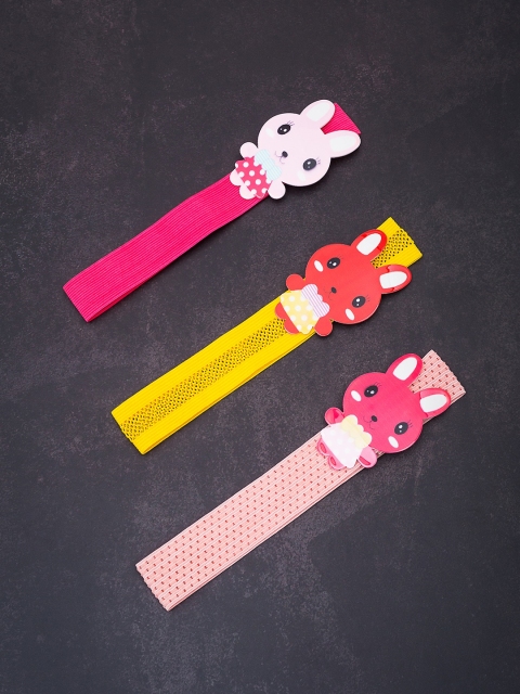 

Golden Peacock Women Pink & Yellow Set of 3 Embellished Hairband