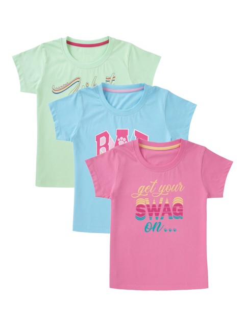 

Cub McPaws Girls Pack of 3 Blue Printed Round Neck T-shirt