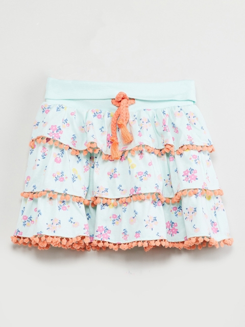 

max Girls Sea Green Printed Tiered Mini Skirt