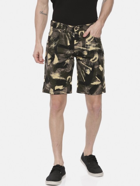 

IVOC Men Black & Beige Printed Slim Fit Regular Shorts