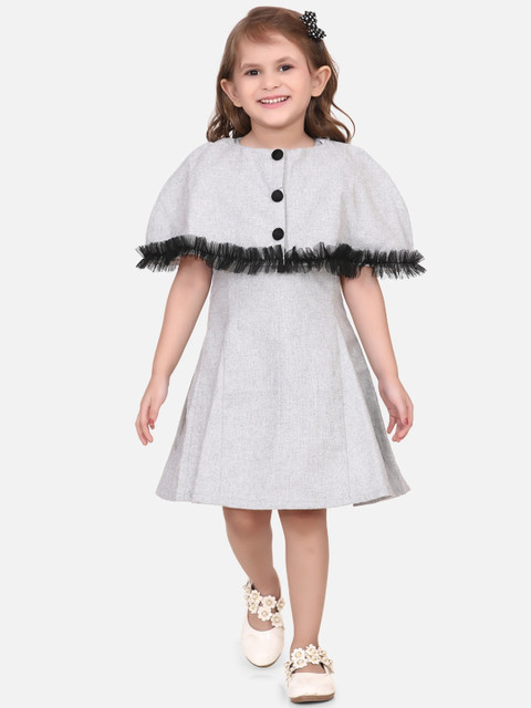 

Fairies Forever Girls Grey Self Design Fit and Flare Dress
