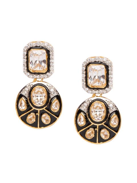 

INDYA Black & Gold-Plated Geometric Drop Earrings