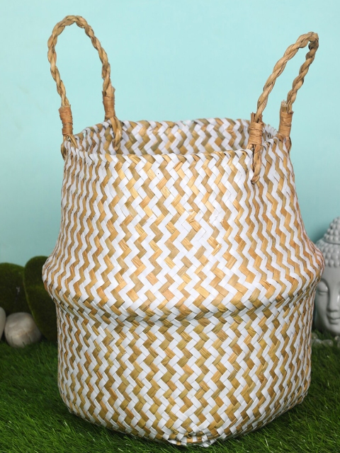 

PolliNation Beige & White Woven Design Seagrass Tote Belly Basket