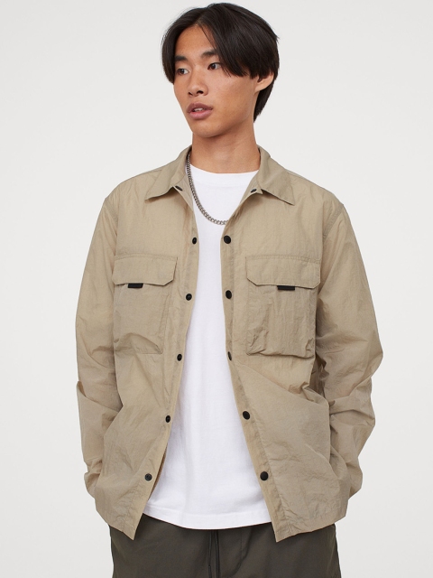 

H&M Men Beige Solid Nylon Shacket