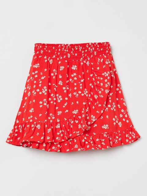 max Girls Red & White Printed Wrap Mini Skirt