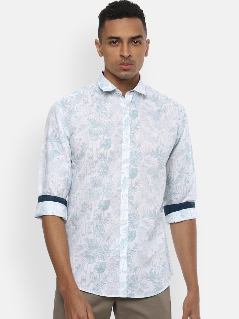 

V Dot Men White & Green Slim Fit Printed Casual Shirt