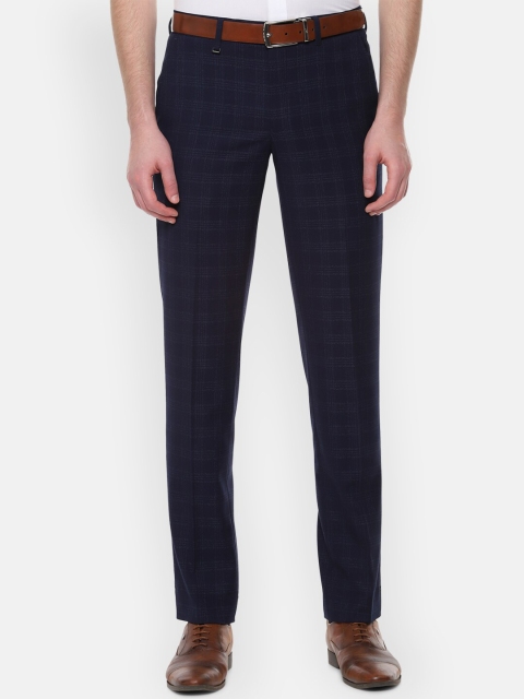 

Van Heusen Men Navy Blue Slim Fit Checked Formal Trousers