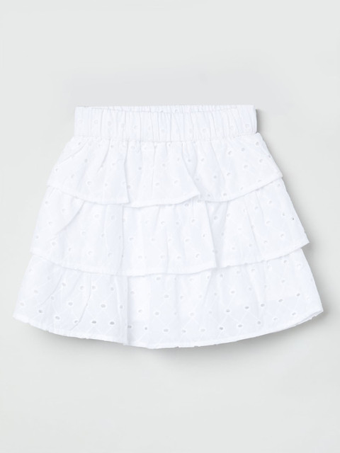 

max Girls Off-White Self-Design Tiered Pure Cotton Skirt