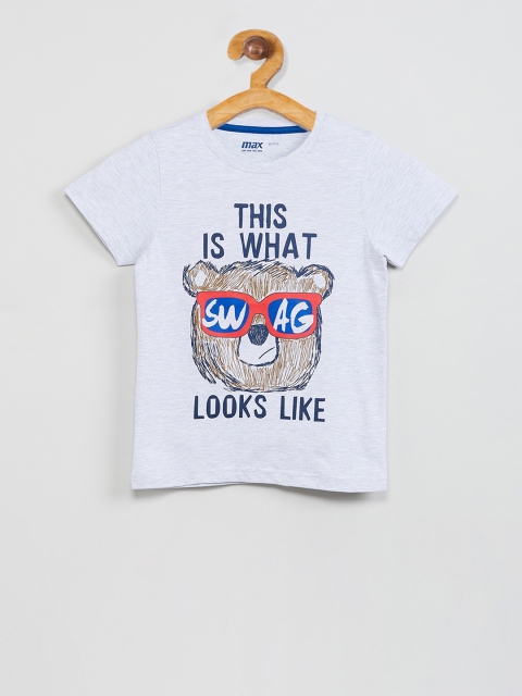 

max Boys Grey Printed Round Neck T-shirt