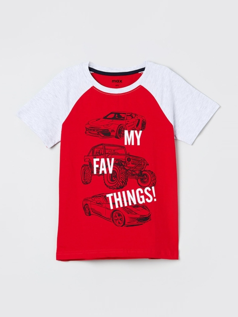 

max Boys Red Printed Round Neck T-shirt