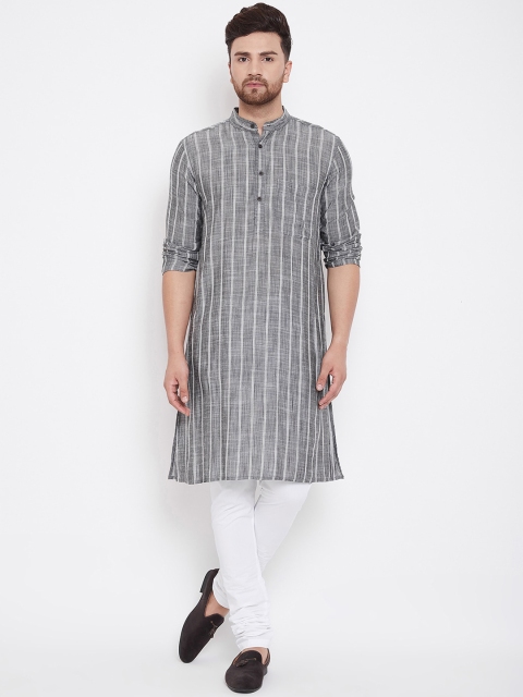 

even Men Grey & White Striped Straight Kurta