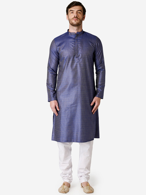 

TABARD Men Blue & White Self Design Kurta with Churidar