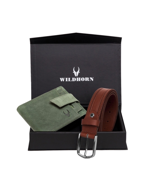

WildHorn Men Green & Brown RFID Protected Genuine Leather Accessory Gift Set