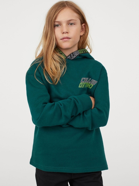 

H&M Boys Olive Green Printed Hoodie