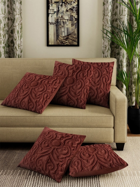 

DREAM WEAVERZ Brown Set of 5 Embroidered Square Cushion Covers
