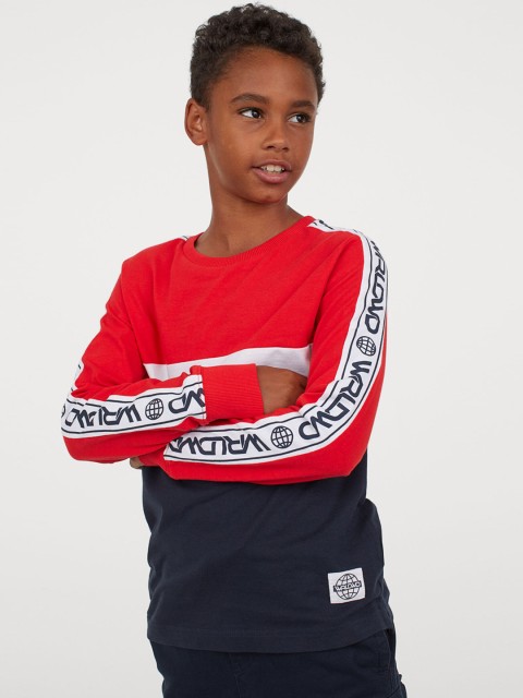 

H&M Boys Red & Navy Blue Block-Coloured Jersey Top