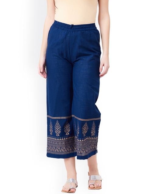 

IMARA Women Navy Blue & Gold-Coloured Regular Fit Printed Culottes