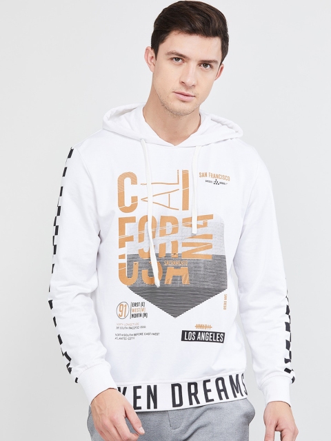 max Men White Printed Hooded Sweatshirt