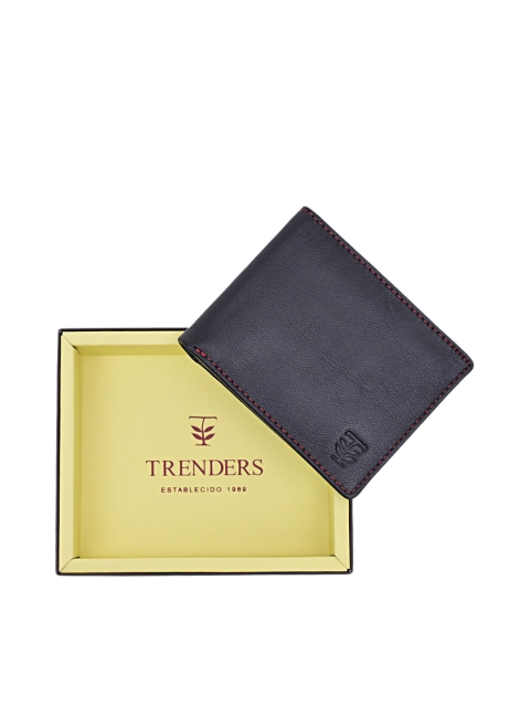 

TRENDERS Men Black Solid Leather Two Fold Wallet