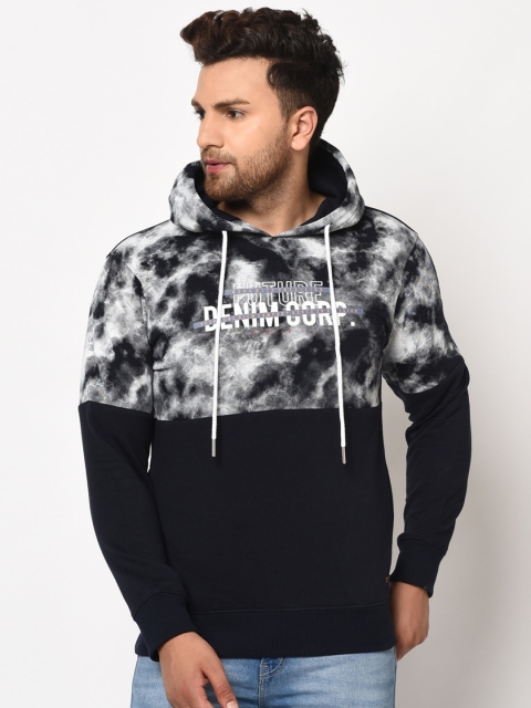 

98 Degree North Men Navy Blue & Off-White Printed Hooded Sweatshirt