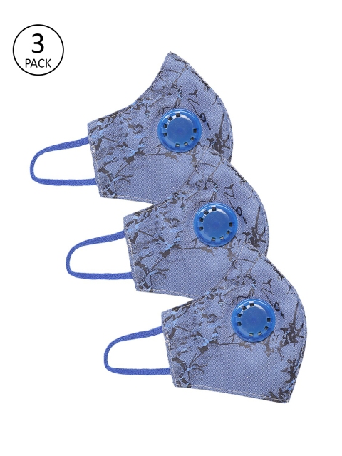 

LUXURAZI Men Pack of 3 Pcs Blue Reusable 5-Ply Protective Outdoor Masks With Valve