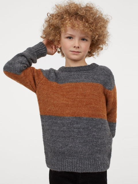 

H&M Boys Brown & Grey Colourblocked Knitted Jumper