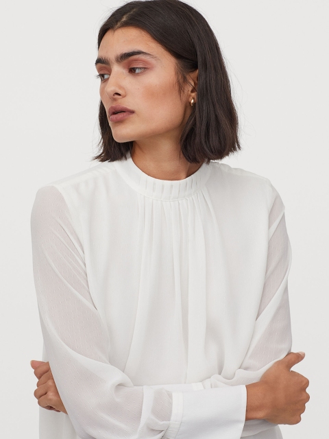 

H&M Women White Solid Pleat-Front Blouse