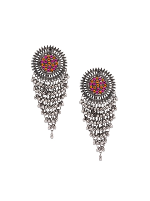 

Globus Silver & Pink Circular Drop Earrings