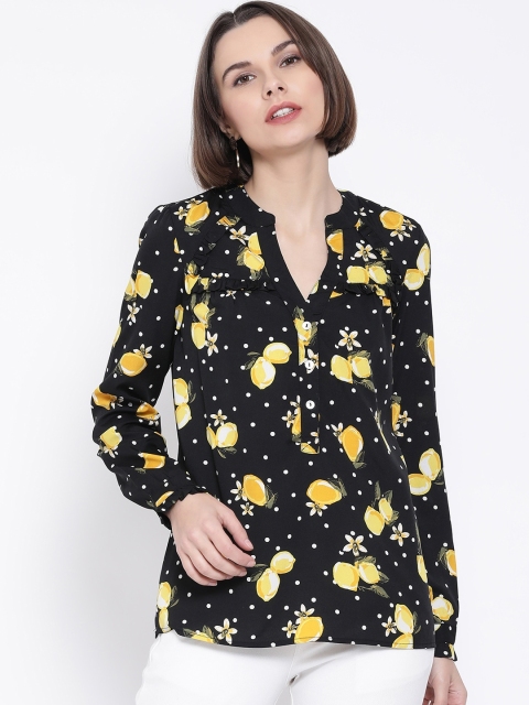 

Oxolloxo Women Black & Yellow Printed Shirt Style Top