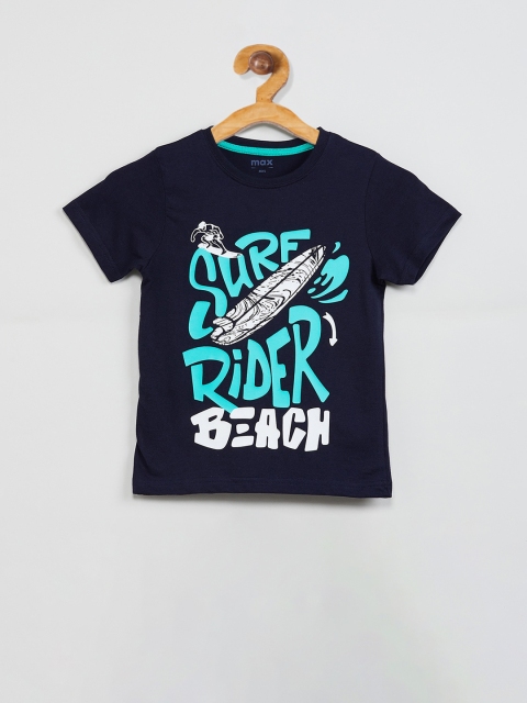 

max Boys Navy Blue Printed Round Neck T-shirt
