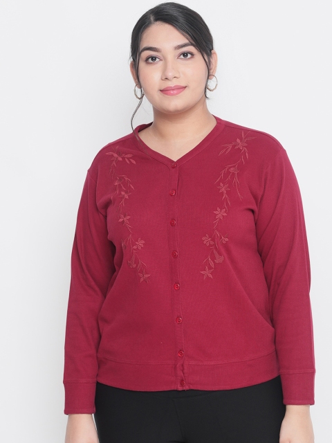 

Amydus Women Maroon Self Design Cardigan Sweater