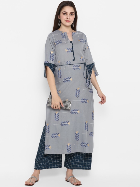 

ZOEYAMS Women Grey Printed Kurta with Palazzos