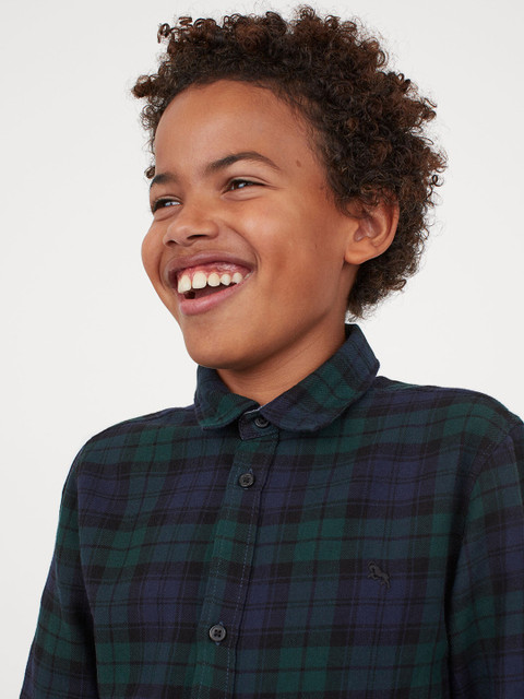 

H&M Boys Green & Navy Blue Cotton Shirt
