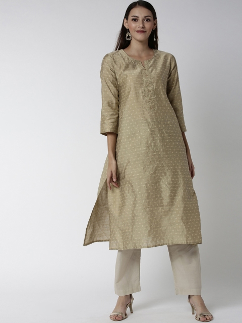 

Soch Women Beige Woven Design Straight Kurta